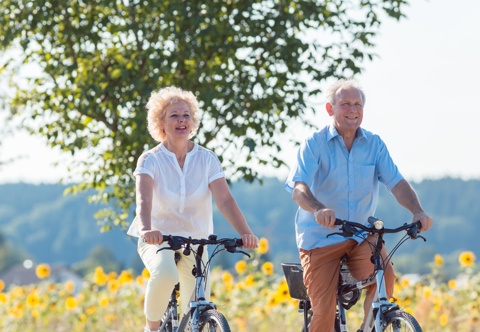 Active Elderly Couple Riding Bicycles 